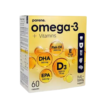 OMEGA-3 + D3 un E vitamīni parane., kapsulas N60